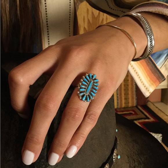 Private Label Jewelry - Boho Squash Blossom Natural Stone Cuff Ring